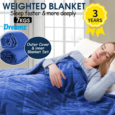 Dreamz Weighted Blanket Adults Anti Anxiety Deep Relax Gravity 7KG Royal Blue • $59.99