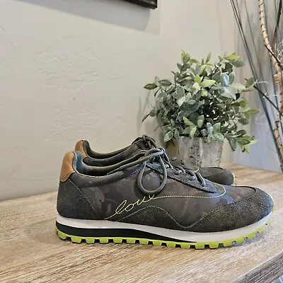 Ellen Degeneres ED Womens Green Camo Love Script Fabrey Nylon Sneakers 9.5M EUC • $39.99