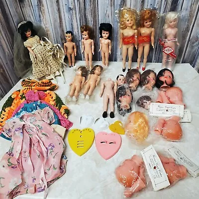 LOT OF VINTAGE Dolls Hard Plastic Open Close Eyes Mary Lou Heads Stands Parts • $74.25