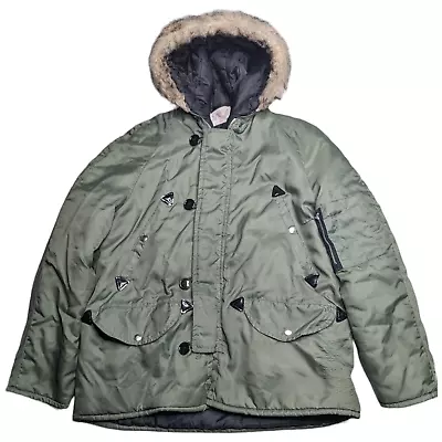 Vtg 1970s Green Military Issue N-3B Full Zip Cold Weather Snorkel Parka Jacket S • $89