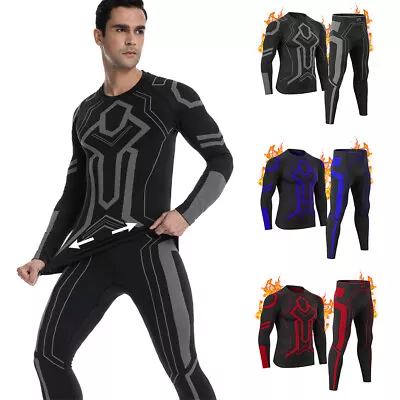£17.09 • Buy Men Fleece Lined Thermal Underwear Set Motorcycle Skiing Base Layer Winter Warm