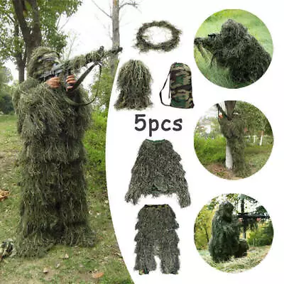 Forest Ghillie Suit Hunting Archery Sniper Wrap Bag Paintball Camo Adult Gilly • £28.89