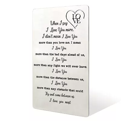 I Love You More Meatl Engraved Wallet Insert Cards I Love You Most Gifts For... • $20.62