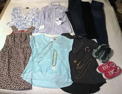 Women's Clothing Lot S And M Capris Tops Jeans Nike Shoes Dress + Jewelry! • $19