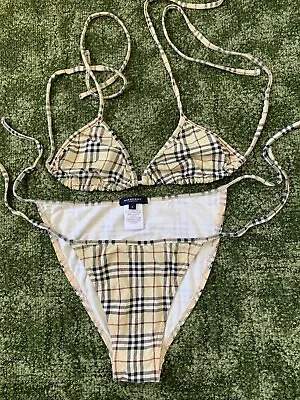 Vintage Burberry Ladies Beige Bikini Nova Check Size S • $154.14