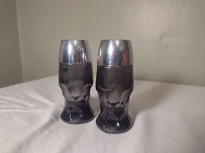 Vintage Viking Georgian Glass Gray Charcoal Honeycomb Salt & Pepper Shaker Set • $14