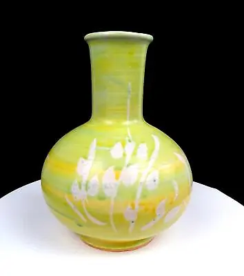 Bennett Welsh Signed Pacific Stoneware Green And Yellow Plant Motif 9 1/4  Vase • $57.47