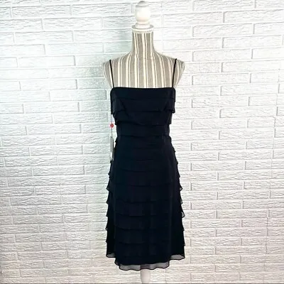 Tadashi Collection Black Tiered Ruffled Midi Bodycon Cocktail Dress Size 4 • $141.09