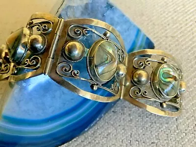 Unique Antique Sterling And Abalone Shell Bracelet • $341.50