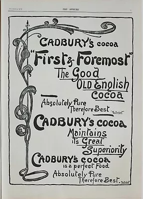 1901 Print Advert Advertisement Cadburys Cocoa Chocolate • $123.45