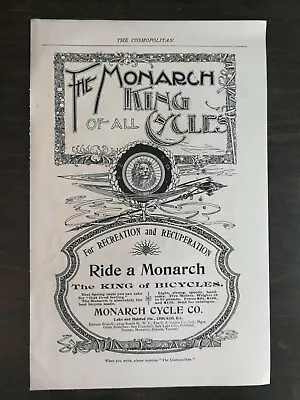 Vintage 1895 Monarch Bicycles Monarch Cycle Company  Full Page Original Ad 1021 • $6.99