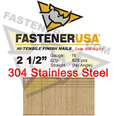 2 1/2  16 Gauge 304 Stainless Steel Straight Finish Nails 16 Ga (625 Ct) • $26.95