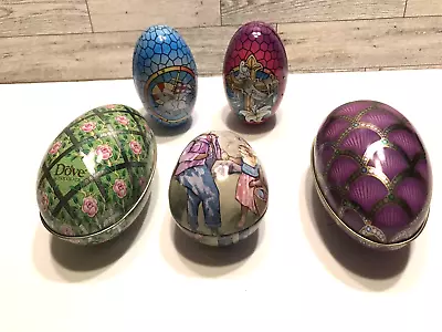 5 Vintage Easter Tin Lithograph Easter Egg Candy Containers Metal LOT • $17.99