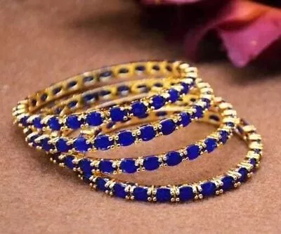 Indian Jewelry Color CZ AD Gold Plated Bracelet Wedding Kada Bangles Set 4 PC • $11.10