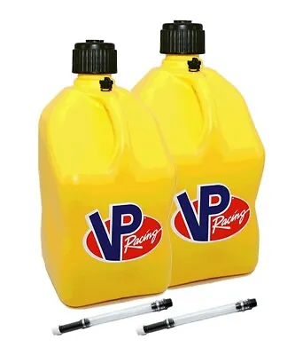 VP Fuel 2 Pack Yellow Fuel Can Water Jug Drift Car Sand Rail Race Gas + 2 Hoses • $73.99