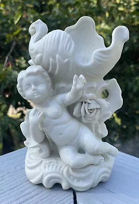 $30 • Buy Vintage 20th C. Bisque Parian Ware Porcelain Vase Cherub Shell Rose Vase