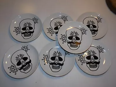 Crate And Barrel Morelia Rico Scull W Mustache Set 7 Dessert Plates • $56.99