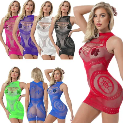 £5.99 • Buy Sexy Women Fishnet Mini Dress Bodycon See Through Hollow Out Micro Dress Club