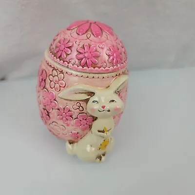 Japan Vintage Hand Painted Papier Mache Easter Egg Rabbit Box Flower Pink Lidded • $13.49