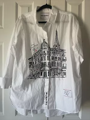 KARL LAGERFELD PARIS Poplin Embroidered Logo Lng Sleeve  Shirt ~ Sz L Rare VTG • $23.99