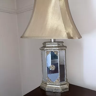 John Lewis Table Lamp Mirrored Glass Metallic Silver/gold With Lined Shade • £15