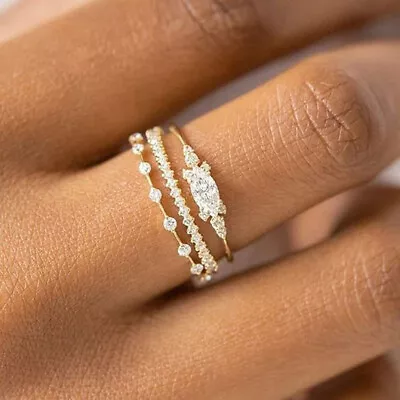 3 Style Simple Women Rings 18k Yellow Gold Plated Cubic Zirconia Jewelry Sz 6-10 • £3.16