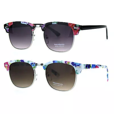 Womens Flower Rectangular Half Horned Rim Hipster Sunglasses • $9.95