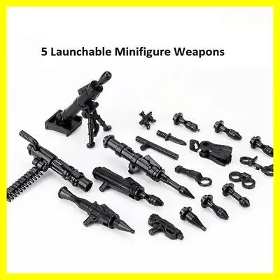 Minifigure Weapons Lot Of 5 Launchable Guns Scale Compatible 1:10 1:18 1:25 Set • $24.95