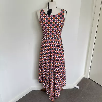 Mister Zimi Sleeveless Multicolured Midi Dress Orange Geometric Casual Size 8 • $30