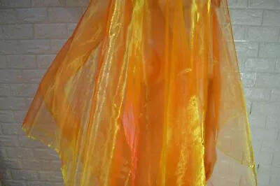 A102(Per Yard)Orange Gold Iridescent 2 Tone Crystal Mirror Organza Sheer Fabric • $2.49