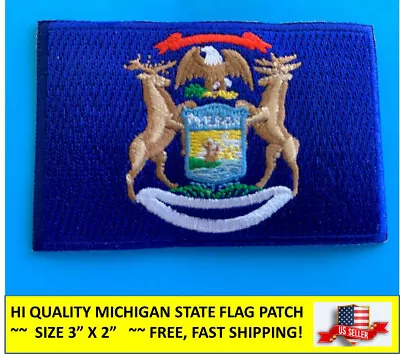 MICHIGAN STATE FLAG EMBROIDERED PATCH IRON-ON OR SEW-ON HI-QLTY APPLIQUE(3 X 2”) • $2.95