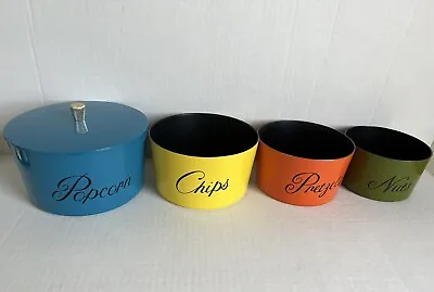 Vtg  Mid Century 4 Piece Nesting Snack Bowl Set Lacquer Ware Retro Kitchen EUC Y • $28