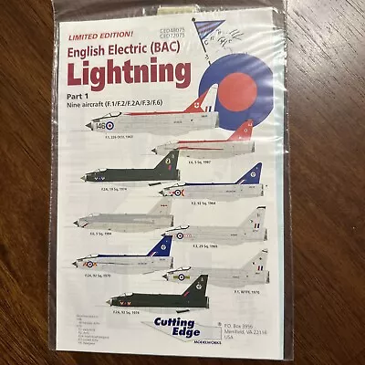 Cutting Edge Decals 48075 1/48 Scale BAC (EE) Lightning Pt 1 (F1/2/2A/3/6) • $7.99