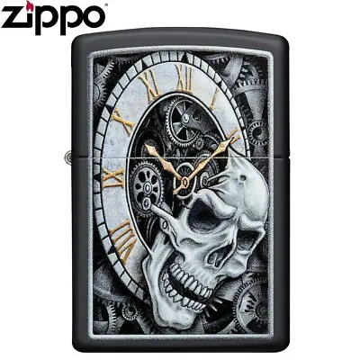 $55.95 • Buy ZIPPO Lighter Black Matte Clock Skull Lighter GIFT BOXED 100% GENUINE