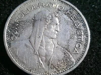 1939 Swiss 5 Franc Silver Coin 9.835) • $6.51