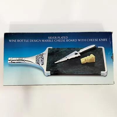 Godinger Silver Plated Wine Bottle Design Marble Cheese Board W Knife NIB • $21