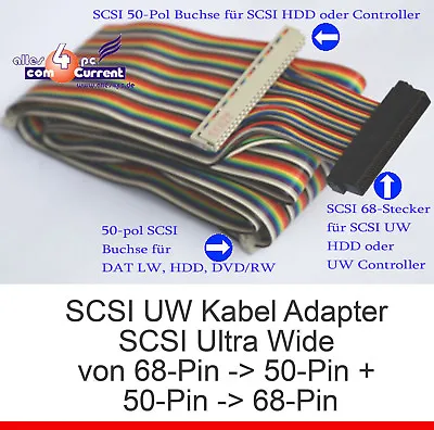 £28.39 • Buy SCSI Cable Ultrawide Adapter 68-PIN - 50-POL & Vice 68 Pin Others 50 Pin MM