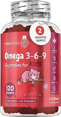 Omega 3 6 9 - 120 Kids Gummies  - Fatty Acids For Heart Health & Strong Vision • £17.99