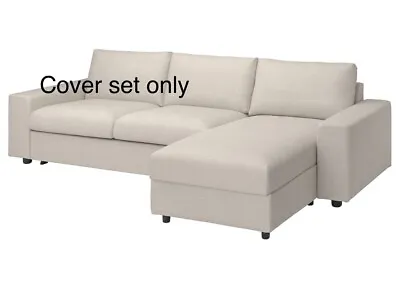 IKEA VIMLE COVER SET 3 Seat Sofa Bed W/chaise Lounge Gunnared Beige Wide Armrest • £250