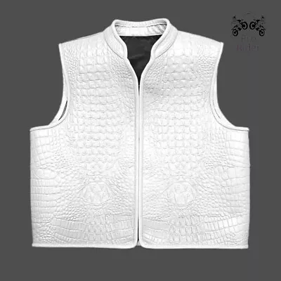 New Men's White Crocodile Premium Leather Concealed Biker Fashion Vest • $130.19