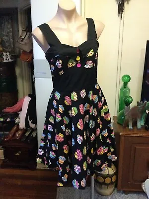 Rockabilly Rock N Roll Style Dress Fit & Flare Sleeveless Black Cupcakes Size 12 • $52