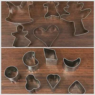 Lot Of 12 Metal Cookie Biscuit Cutters Kids Craft Dough Clay Tree Moon Heart • $8.08