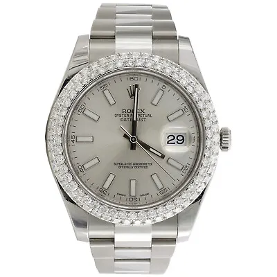 Mens Rolex DateJust II 41mm Daimond Watch Ref # 116300 Silver Stick Dial 4.64 CT • $14495