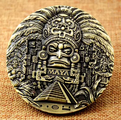 Big Maya Calendar Prophecy Bronze Gold Plated Medal Badge Emblem Coin Collection • $13.82