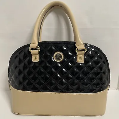 Anne Klein Dome Satchel Handbag Purse Double Top Handle Strap- Black/Beige • $18.99