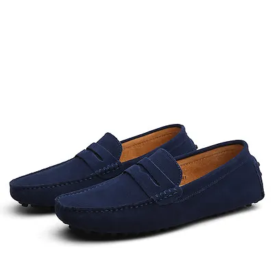 Men's Loafers Suede Leather Slip On Driving Moccasin Slippers Penny Boat Shoes • £21.99