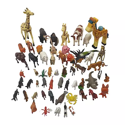 Mixed Plastic Animal Figurine Toy Bundle X 55 Small & Large Sizes Multicolour • $35