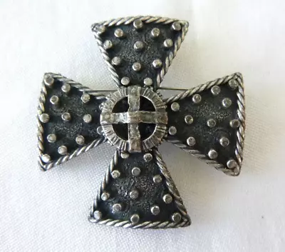 Signed ACCESSOCRAFT Vntg .Maltese Cross Pin/Pendant Burnished Silver Tone 2.25  • $24.99