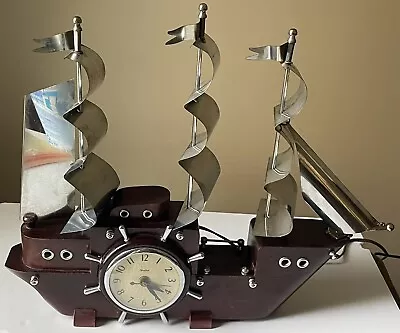 Vintage Mid-century United Metal Goods 810 Wood Sail Ship Boat Wheel Clock • $139.99