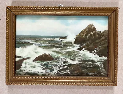 Vintage Hand-Colored Photograph Photo SURF AT PINNACLE ROCK CHARLES SAWYER Maine • $75